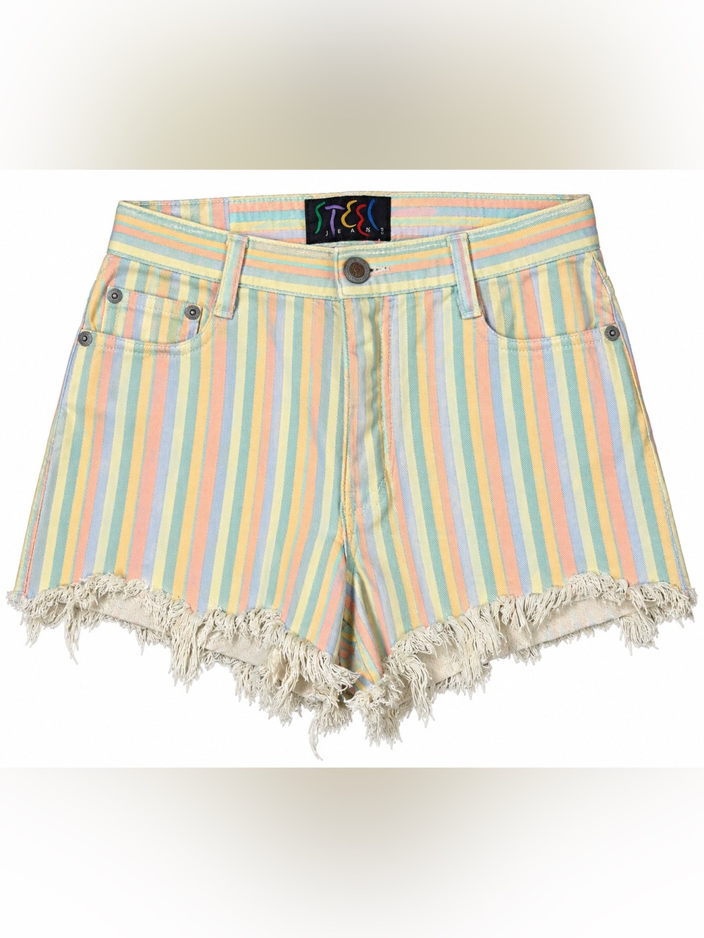VTG 90s Steel Jean Pastel Stripes High Rise Cutoff Denim Shorts Retro Kidcore XS